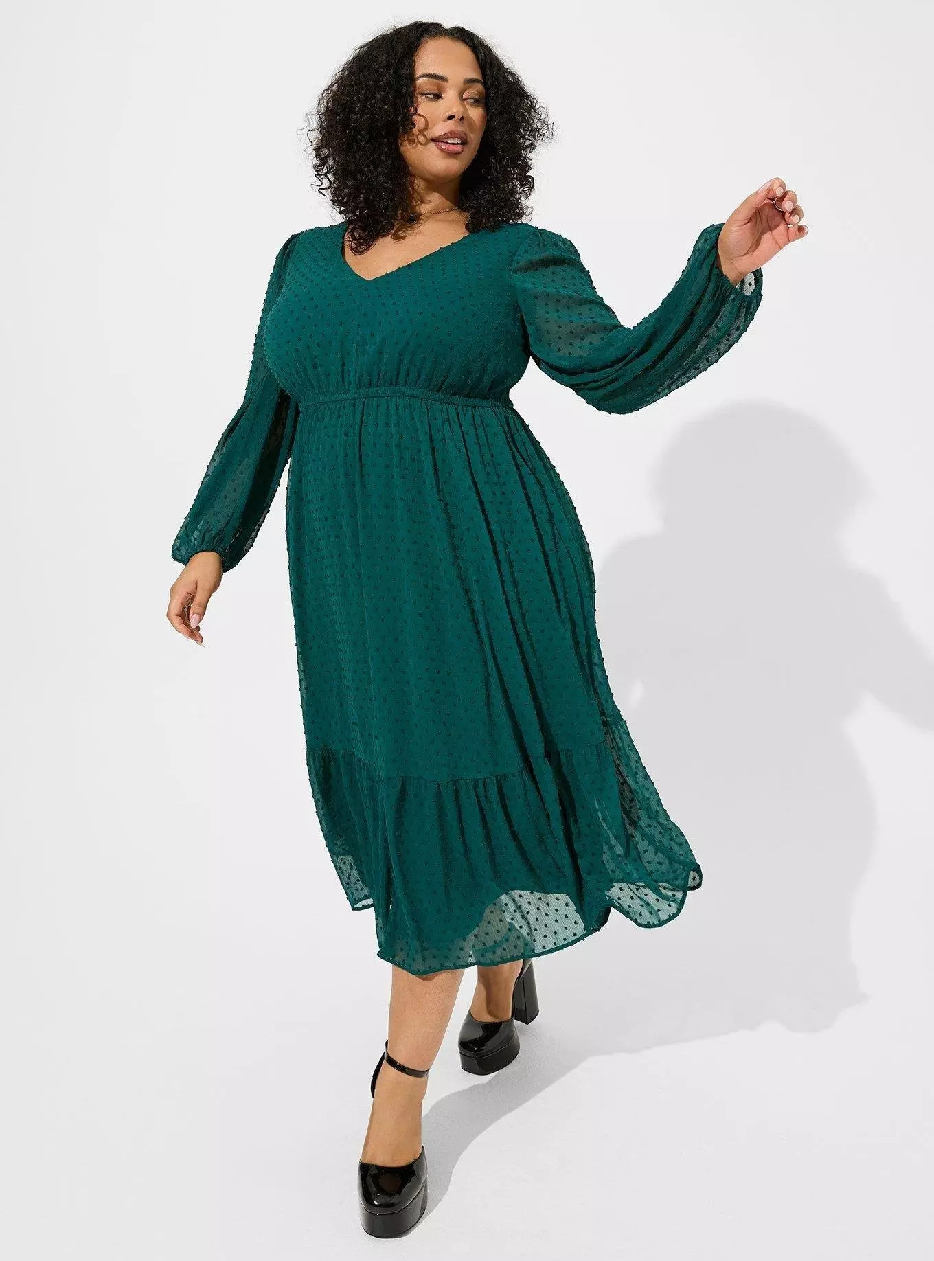Tea Length Clip Dot Open Back A-Line Dress | Torrid (US & Canada)
