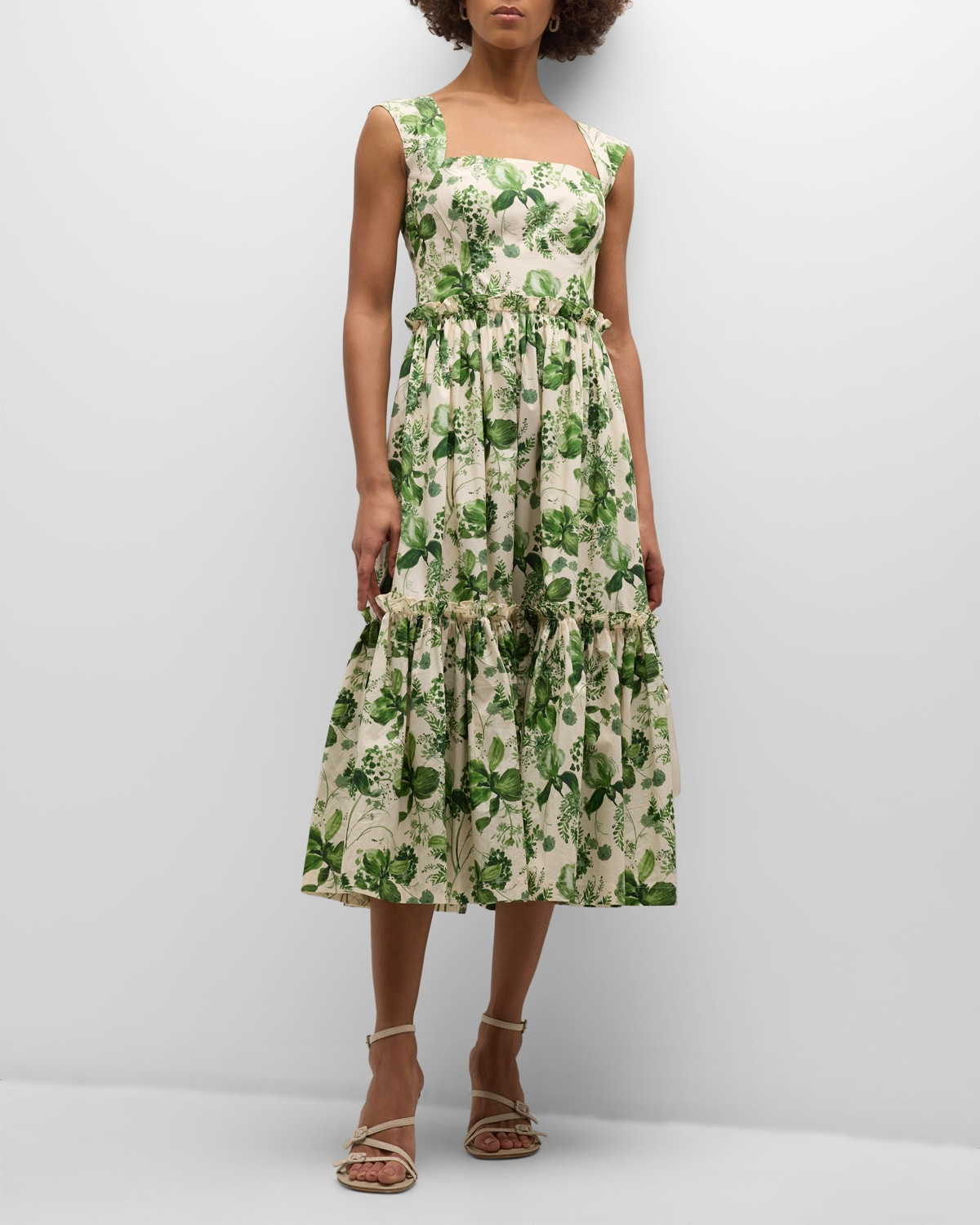 Claire Floral Tie-Back Midi Dress | Neiman Marcus