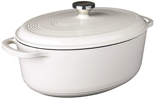 Lodge 7 Quart Enameled Cast Iron Oval Dutch Oven with Lid – Dual Handles – Oven Safe up to 500° F or on Stovetop - Use to Marinate, Cook, Bake, Refrigerate and Serve – Oyster White | Amazon (US)