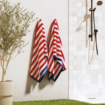 Highland Dunes 100% Cotton Elevated Stripe Border Oversized Beach Towels | Wayfair | Wayfair North America