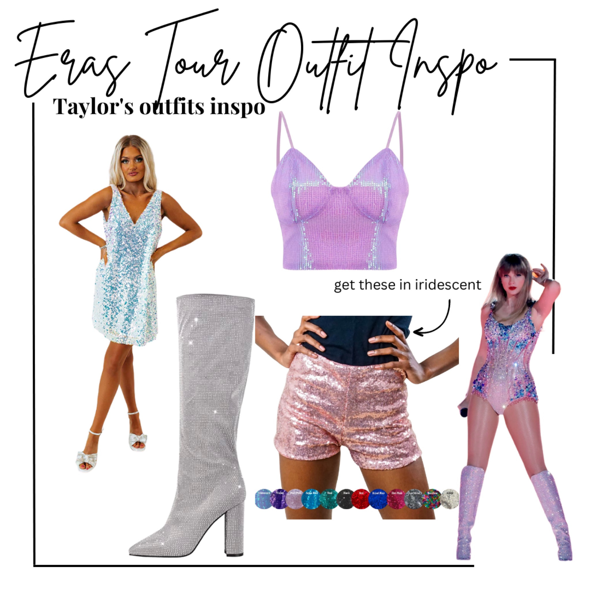 Taylor swift eras tour - Taylor’s night 1 lover Outfit inspo - iridescent sequin, pink sequin, silver rhinestone boots,

Concert Outfit, eras inspo, ootd, Outfit inspo, copy the look, lover era, festival outfit, amazon finds, 

#LTKFind #LTKSeasonal #LTKFestival