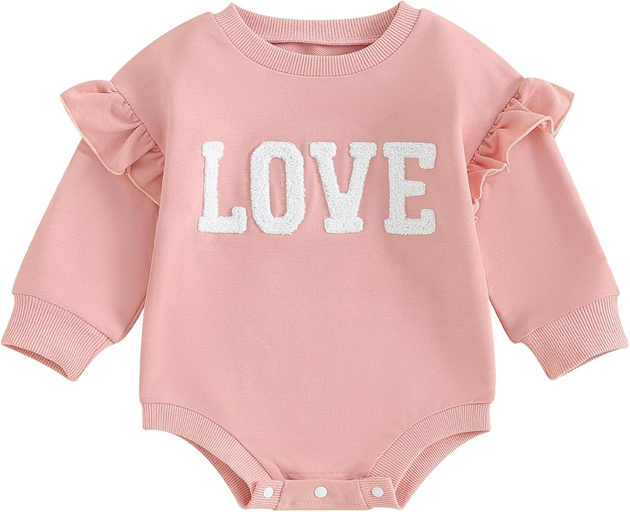 Newborn Baby Girl Boy Girl Crewneck Romper Valentines Day Heart Print Long Sleeve Sweatshirt Romp... | Amazon (US)