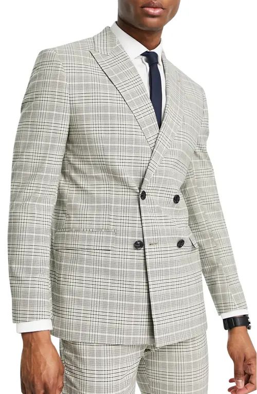 Topman Men's Grey Plaid Double Breasted Suit Jacket in Light Grey at Nordstrom, Size 48 | Nordstrom