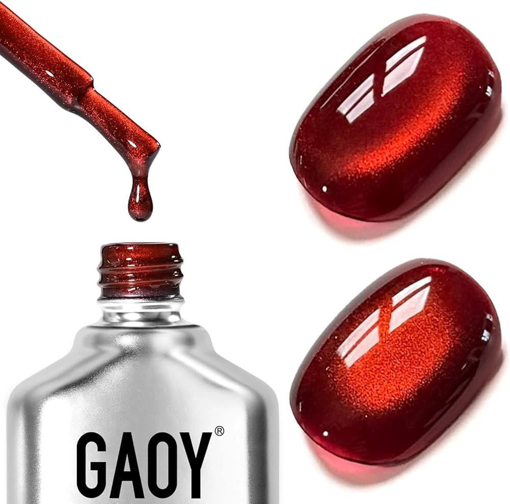 GAOY Red Cat Eye Gel Nail Polish, 16ml Holographic Glitter Jelly Nail Polish with Magnet, Reflect... | Amazon (US)