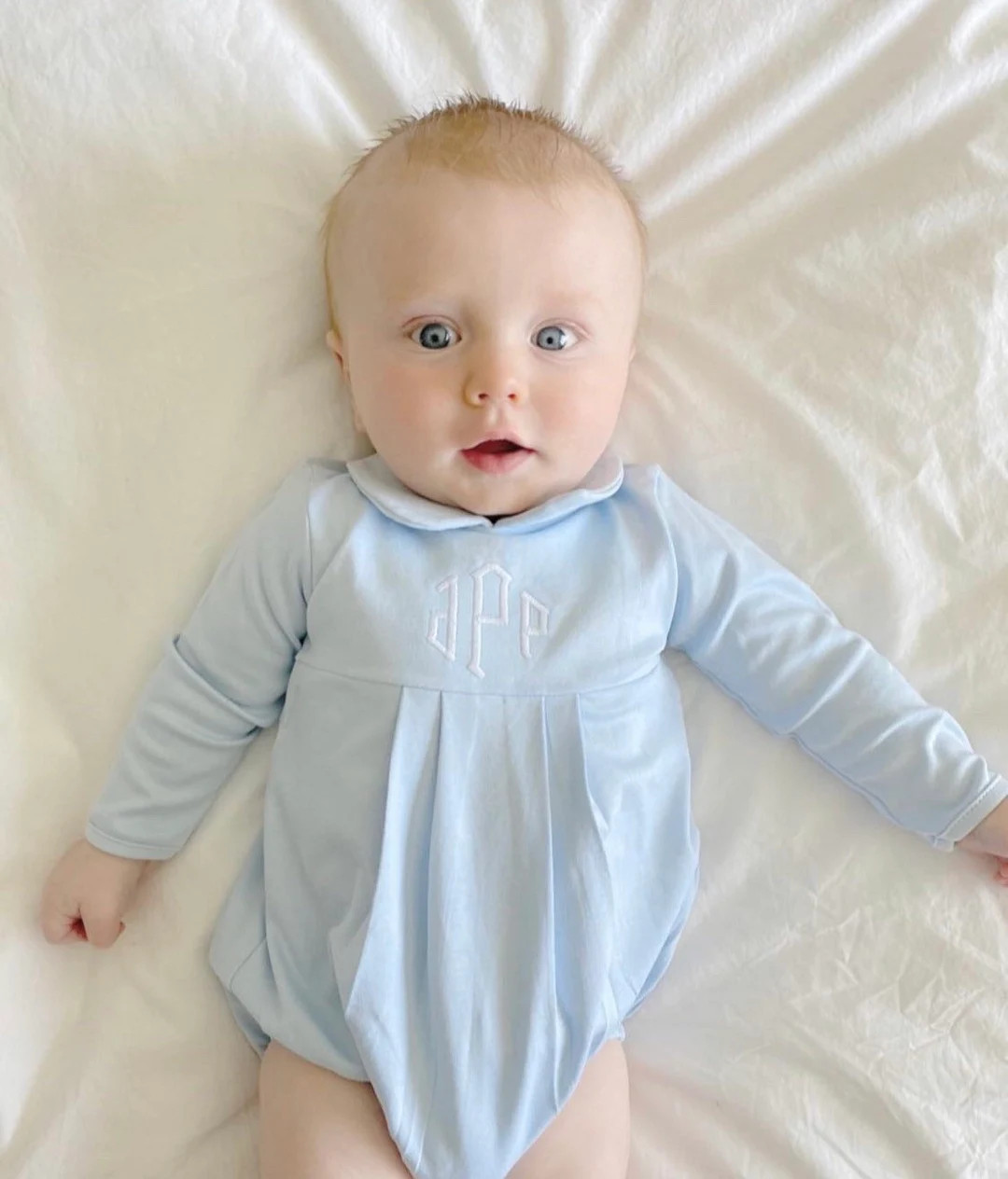 Baby boy coming home outfit, monogrammed bubble, photo outfit, long sleeve bubble, pima cotton, b... | Etsy (US)