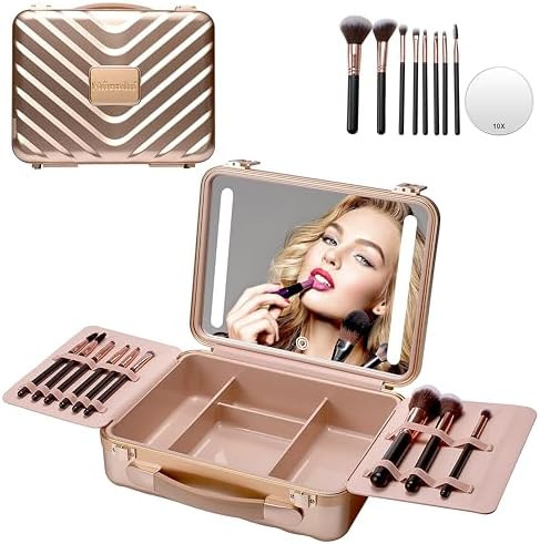Mocado Travel Makeup Case with Mirror, Makeup Box with Brushes Divider | With 8 Makeup Brushes, 1... | Amazon (US)