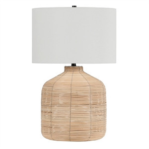 Maklaine 27" Natural Rattan/Brass Rattan/Metal/Fabric Table Lamp | Cymax