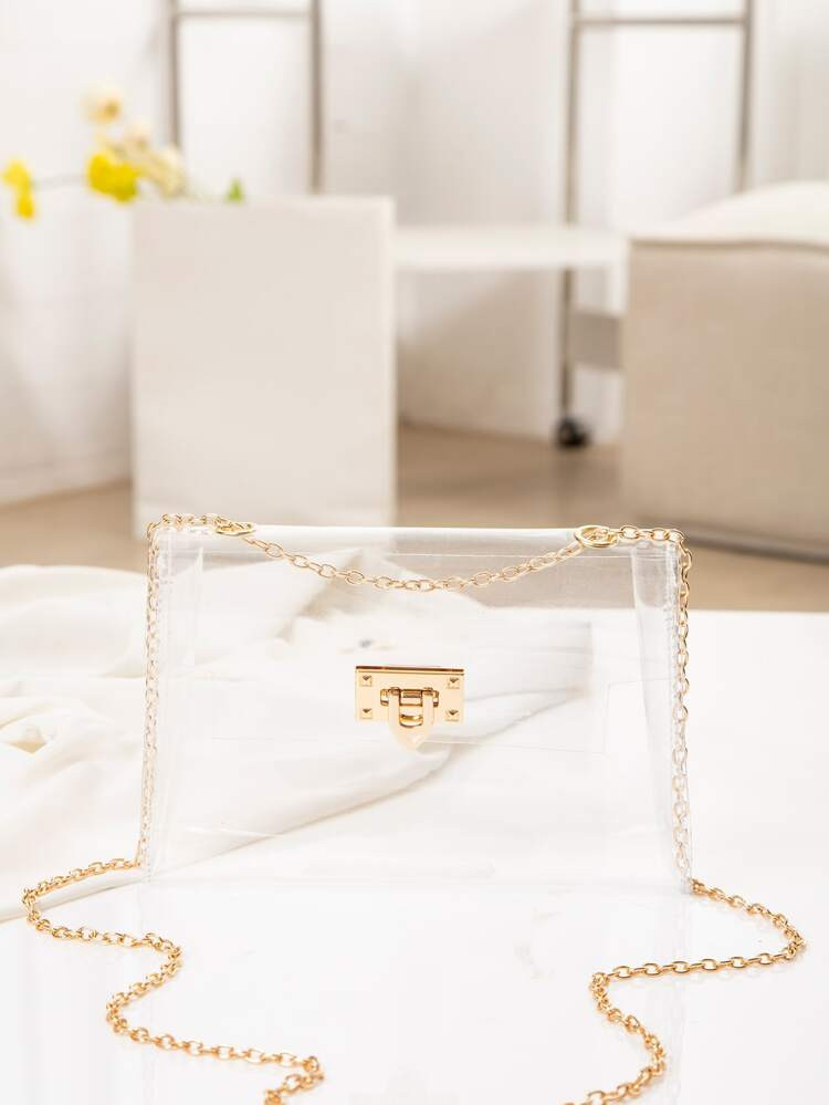 Metal Lock Clear Chain Square Bag | SHEIN