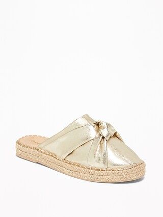 Knotted Metallic Faux-Leather Espadrille Slide Sandals for Women | Old Navy US