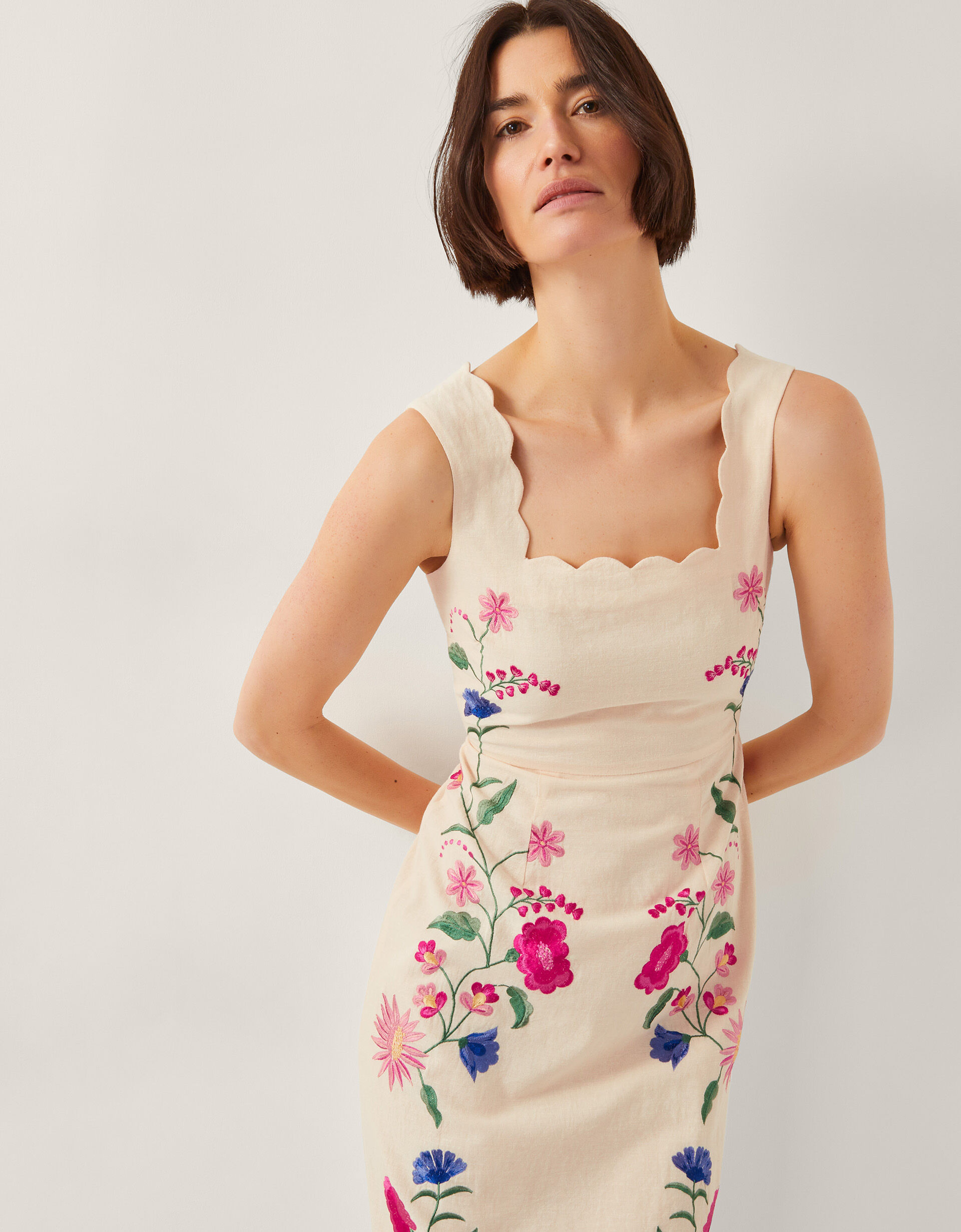 Agata Floral Embroidered Midi Dress Cream | Monsoon (UK)