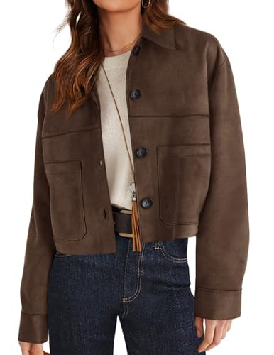 PRETTYGARDEN Women's Faux Suede Shacket Jackets Lightweight Cropped Coats | Amazon (US)