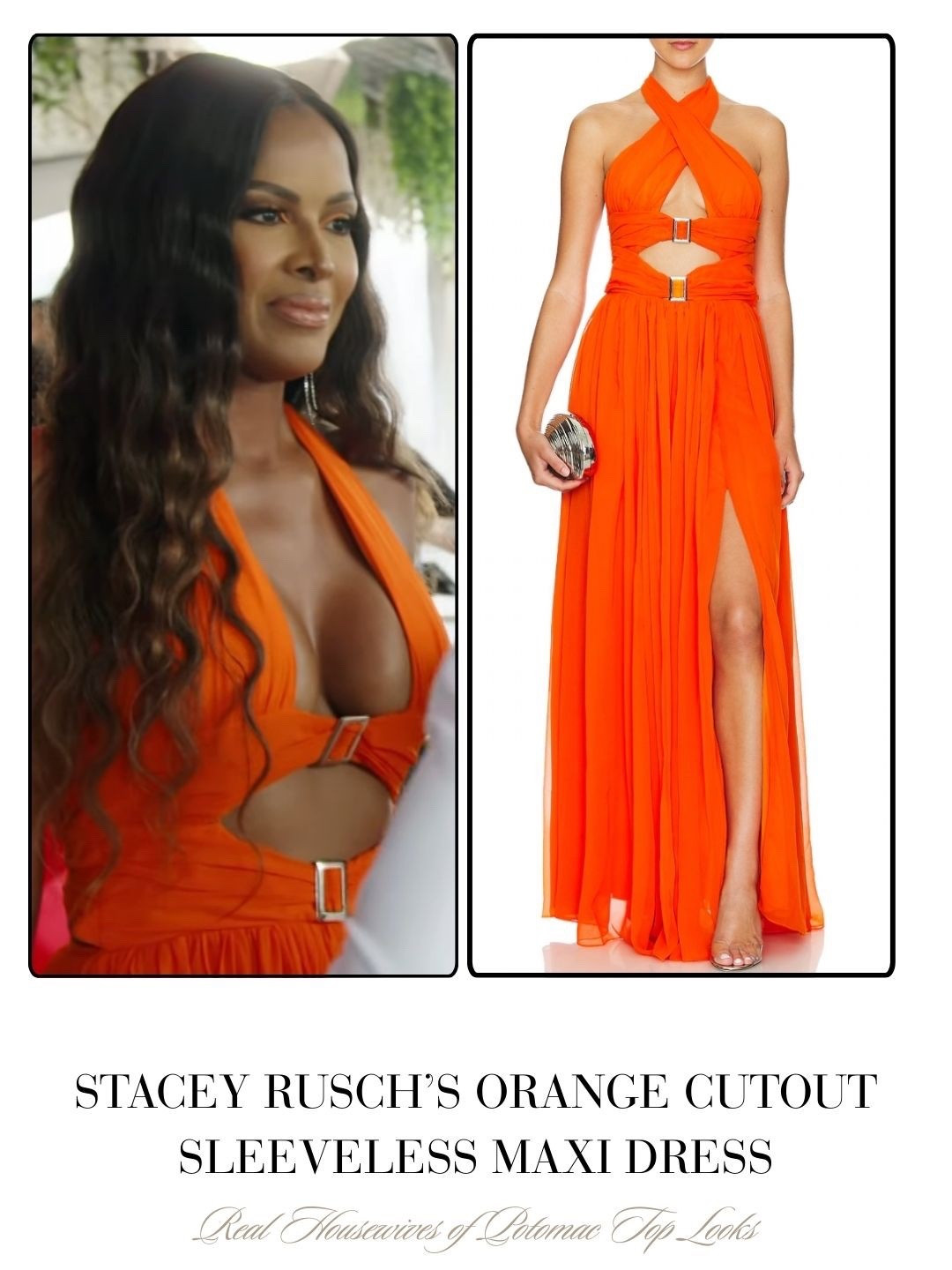 Stacey Rusch’s Orange Cutout Sleeveless Maxi Dress