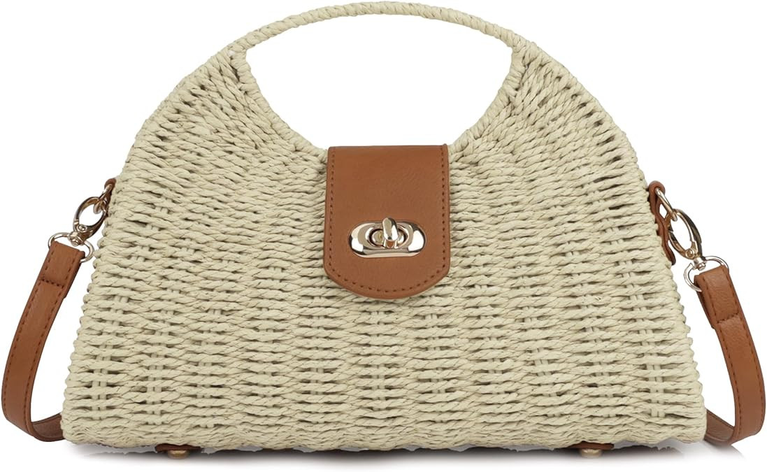 Women Straw Beach Bag Handmade Woven Crossbody Shoulder Bags Top Handle Satchel Handbag Purse for... | Amazon (US)