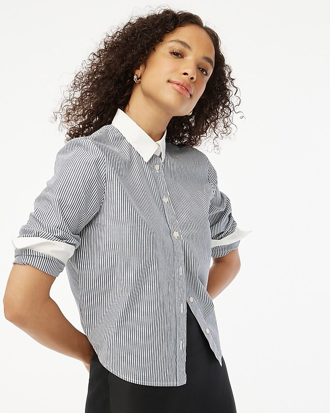 Striped cropped button-up shirt with contrast collar | J.Crew Factory