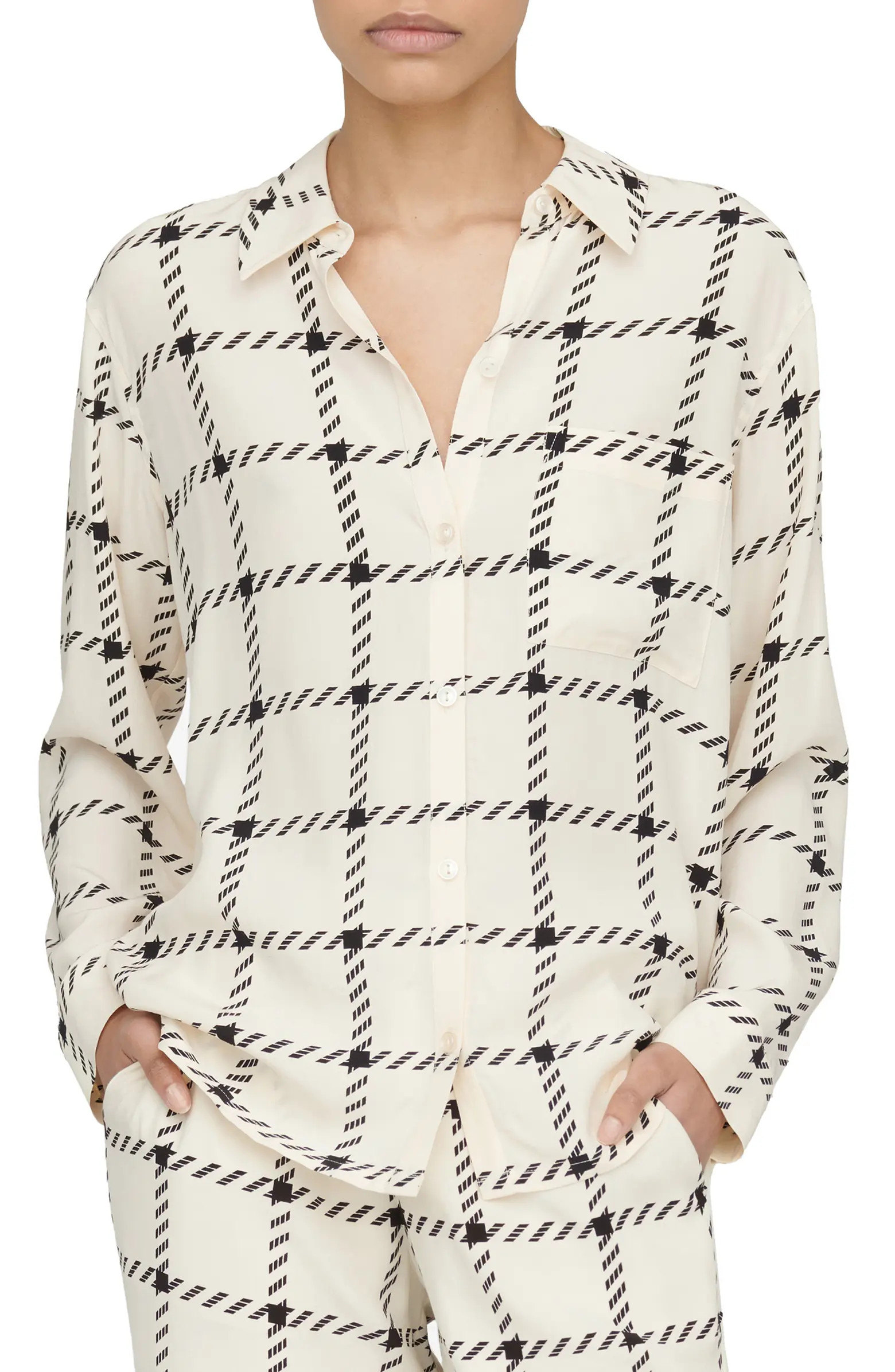 ANINE BING Windowpane Print Blouse | Nordstrom | Nordstrom