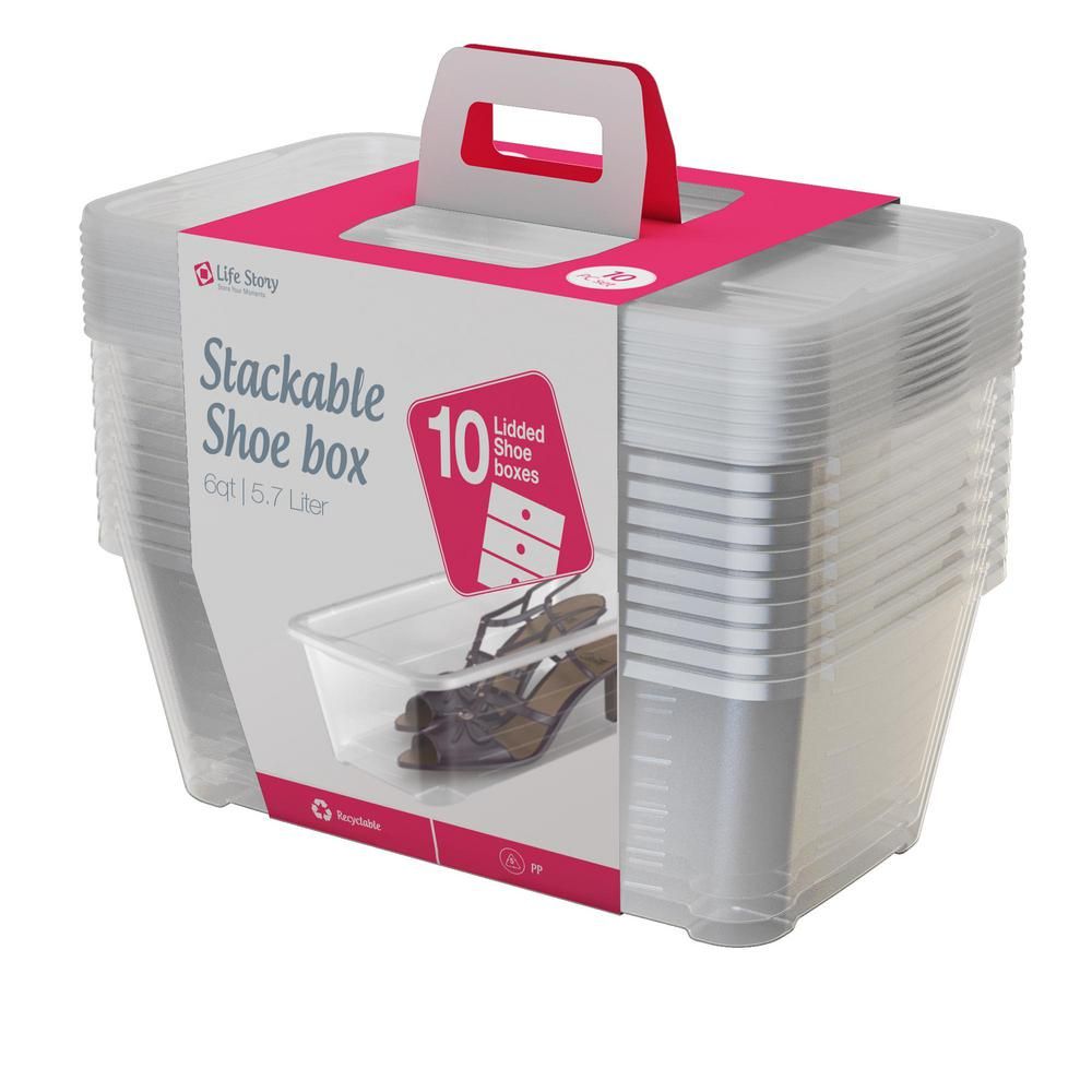 Life Story 6.0 Qt. Clear Shoe and Closet Storage Box Stacking Container, 20-Boxes | The Home Depot