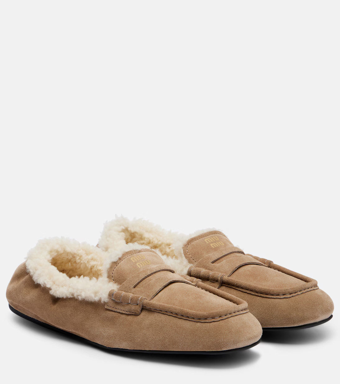Shearling-lined suede penny loafers | Mytheresa (UK)
