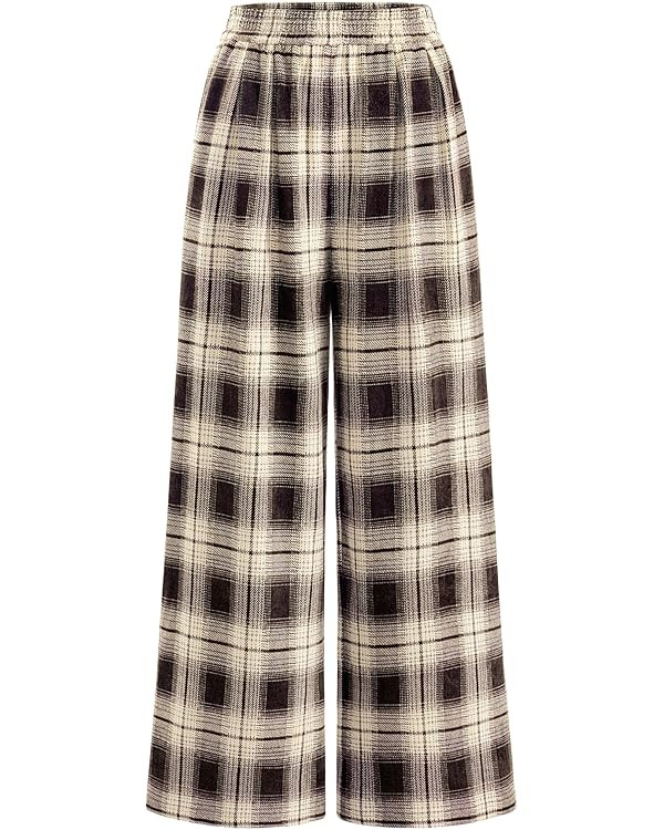 PRETTYGARDEN Casual Women's Pants 2025 Elastic Waist Palazzo Long Stretchy Wide Leg Trousers Knit... | Amazon (US)