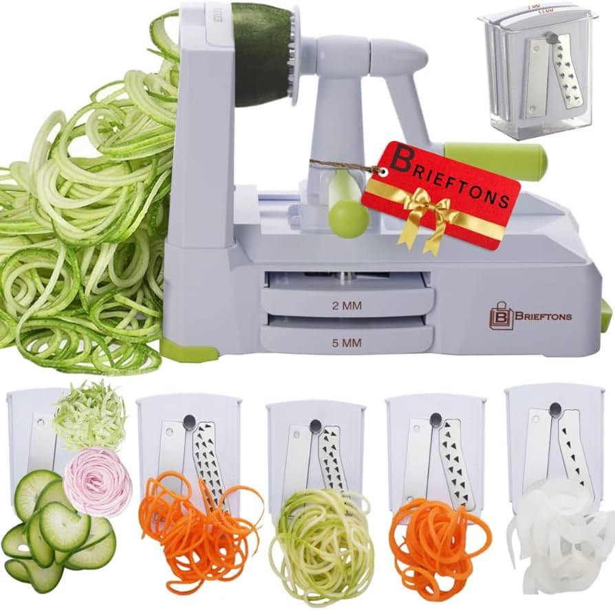 Brieftons 5-Blade Vegetable Spiralizer: Strongest-Heaviest Spiral Slicer, Best Veggie Pasta Spagh... | Amazon (US)