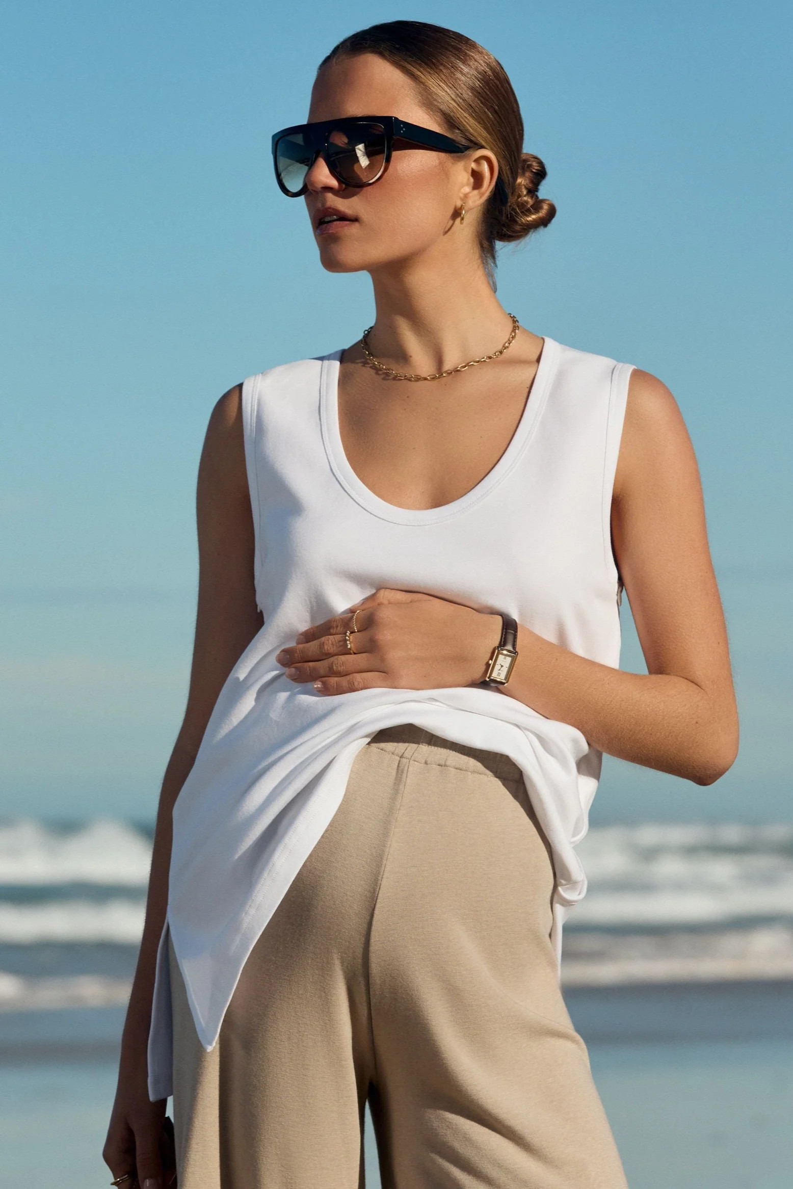 Organic Cotton Wide Strap Tank (White) | Legoe Heritage Maternity APAC