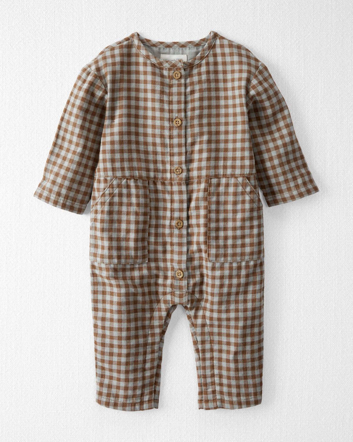 Baby Organic Cotton Gauze Button-Front Jumpsuit in Gingham - Little Planet | Carter's | Carter's Inc