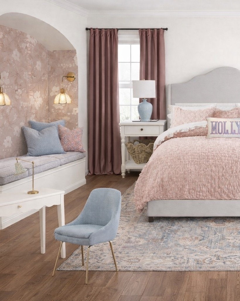 Soft, sweet, and made to grow with her 💕

This girls’ room is all about layered neutrals with a blush twist—ruffled bedding, tailored drapery, and that cozy wallpapered nook that instantly adds charm. It feels playful without being overly “themed,” which means it’ll age beautifully as she does.

Every piece here was chosen to feel classic, cozy, and timeless.

#LTKHome