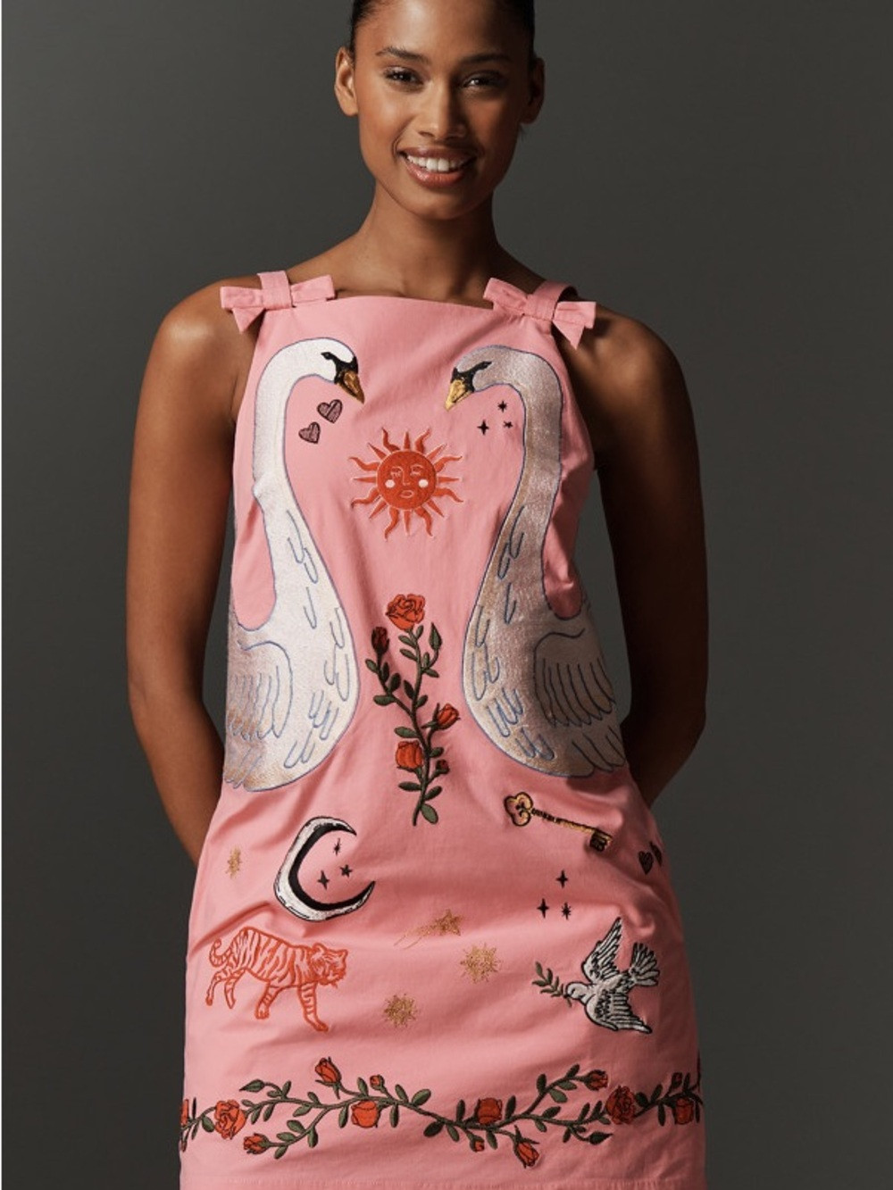 Anthropologie Pink Embroidered Swan Shift Dress | Poshmark