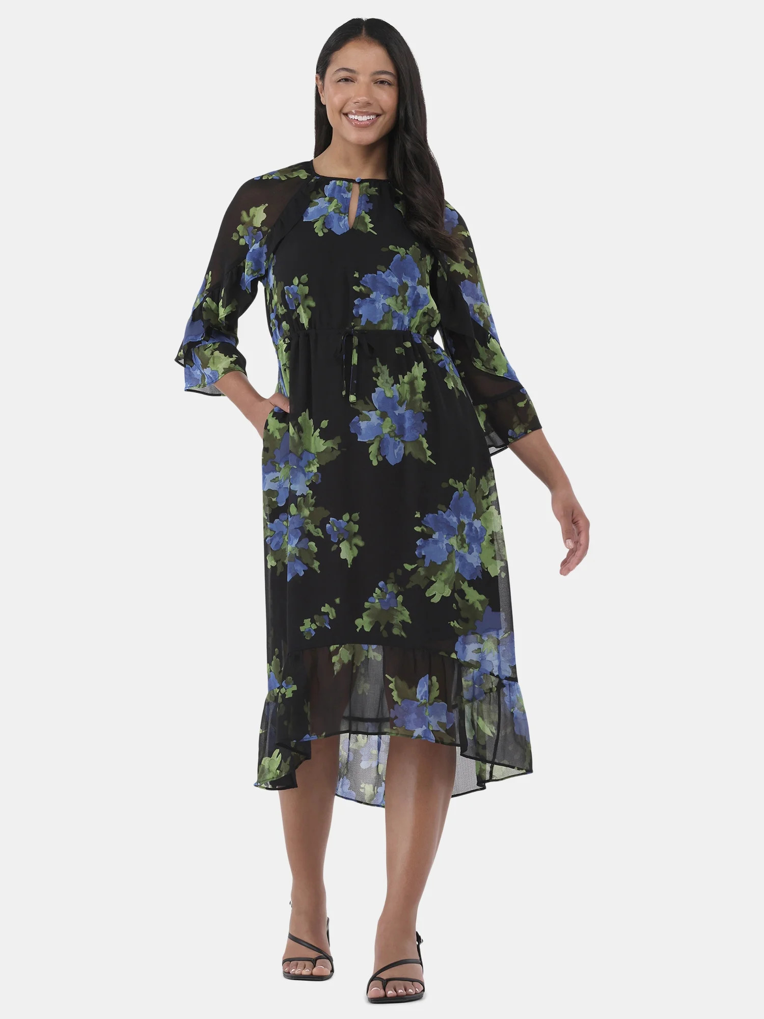 Time and Tru Women's Ruffle Midi Dress, Sizes XS-XXXL | Walmart (US)