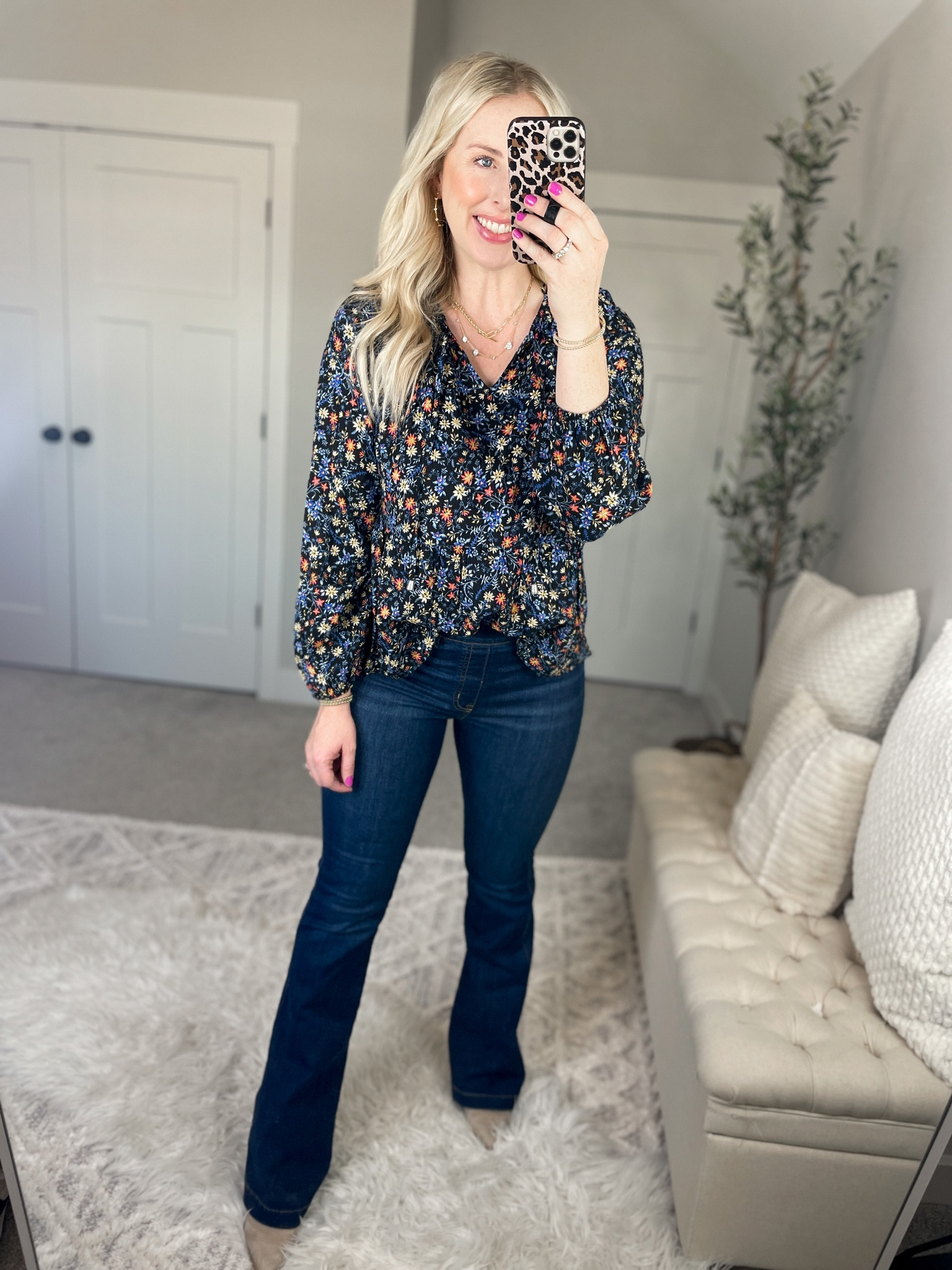 Weekend Walmart wins try on 
Floral blouse- small 
Flare jeans- medium 

#LTKworkwear #LTKstyletip #LTKunder50