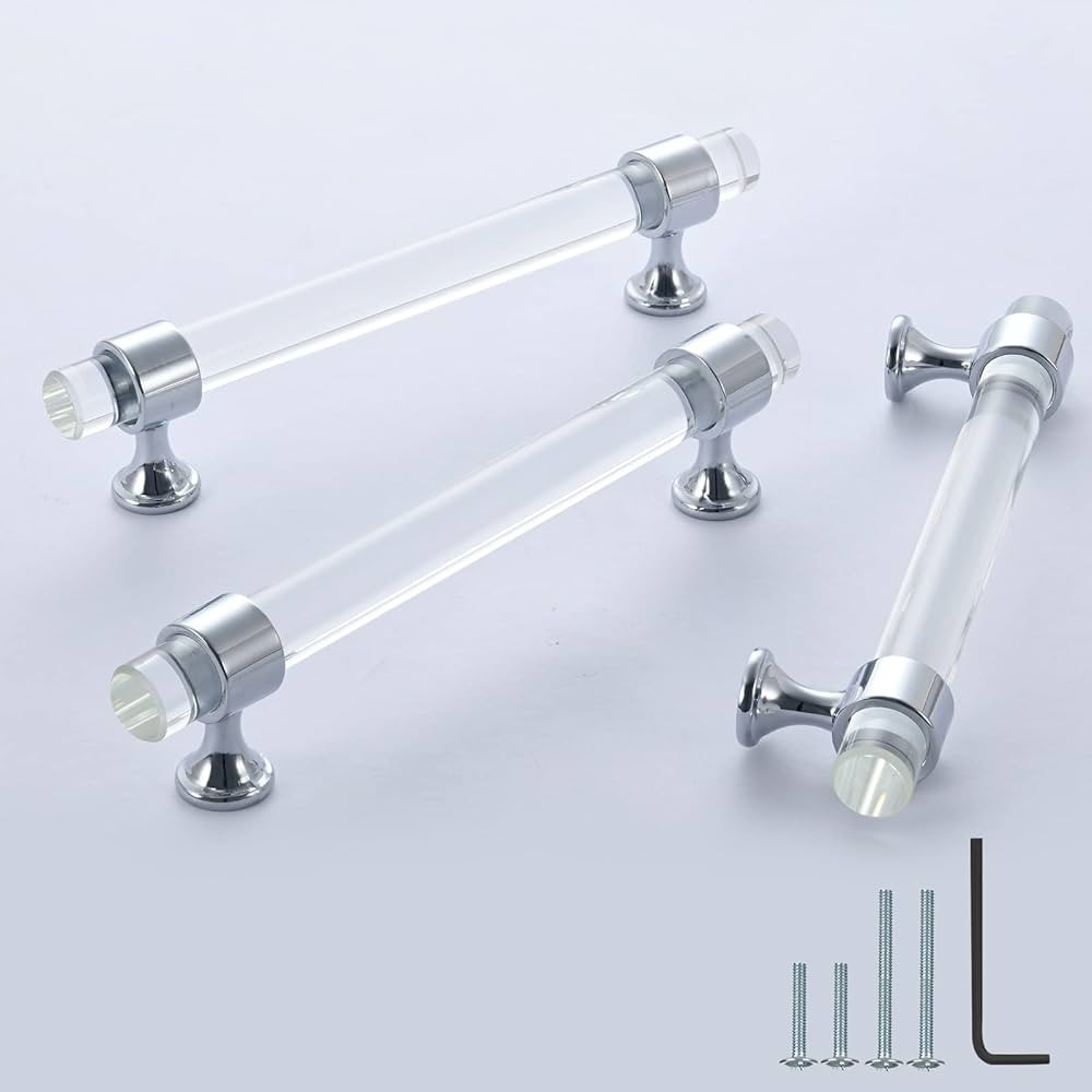 NAUBEA Glass Drawer Pulls, 5 Inch Polished Chrome Adjustable Cabinet Pulls, 6 Pack Clear Crystal ... | Amazon (US)