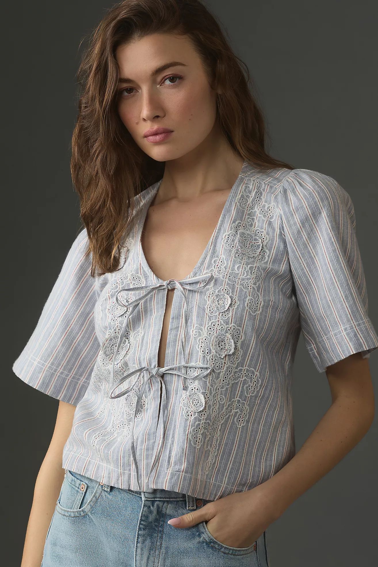 Pilcro Short-Sleeve Boxy Tie-Front Top | Anthropologie (US)