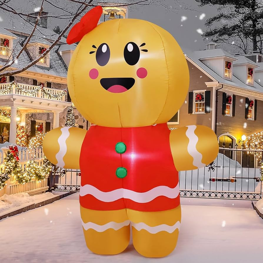 GOOSH 6.7 FT Christmas Inflatables Gingerbread Outdoor Decorations Blow Up Yard Gingerbread Man I... | Amazon (US)