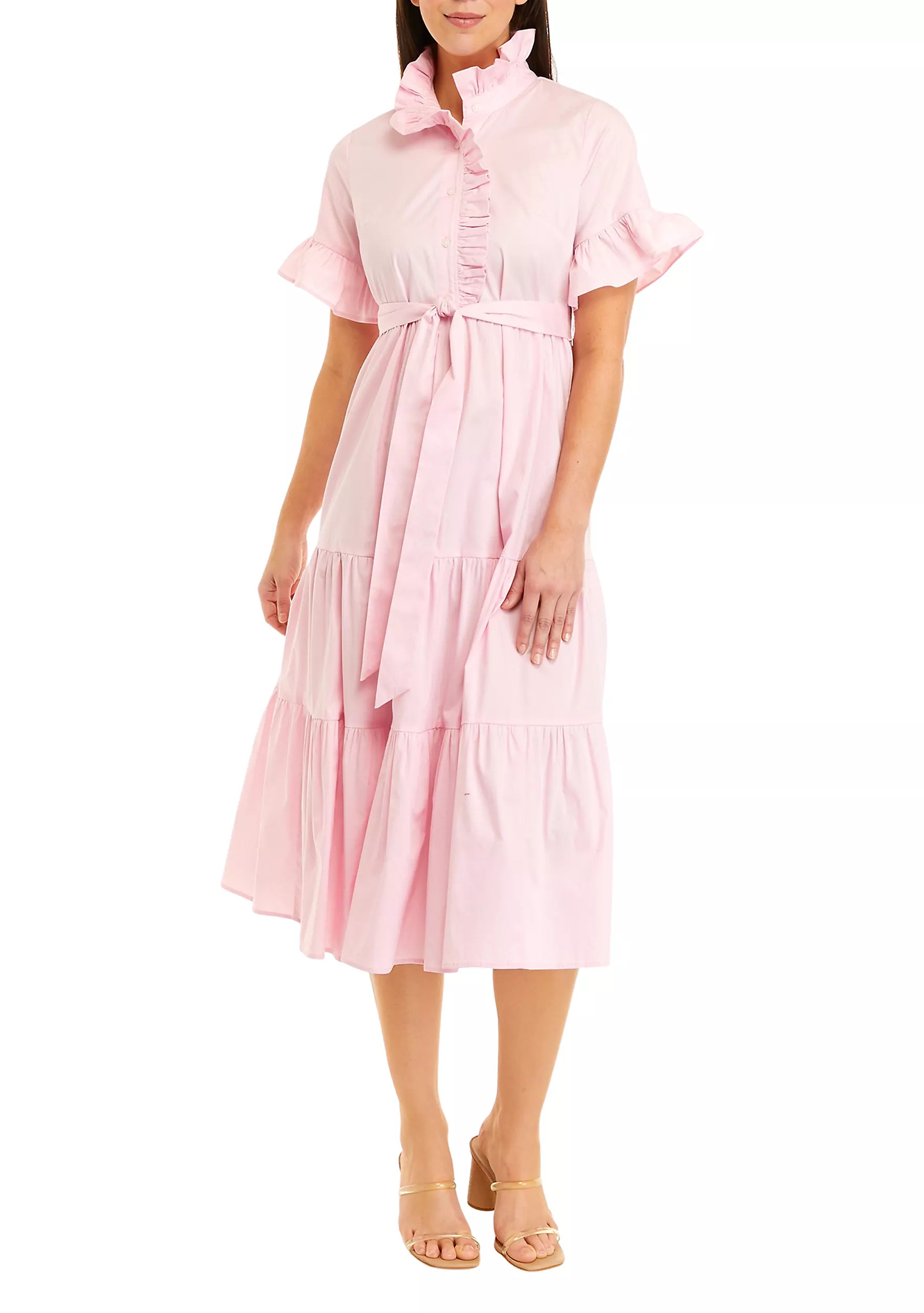 Women's Ruffle Button Front Tiered Dress | Belk