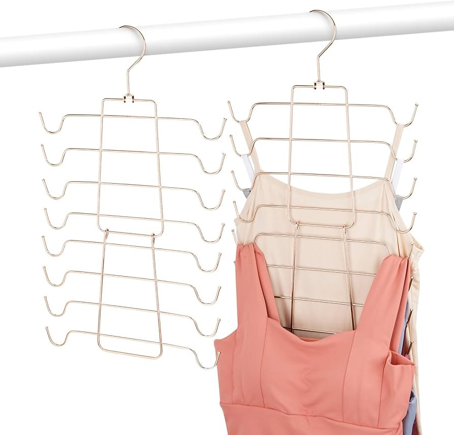 2 Pack Bra Hanger, Space Saving Tank Top Holder, Sturdy Metal Sport Bra Organizer, Rose Gold | Amazon (US)