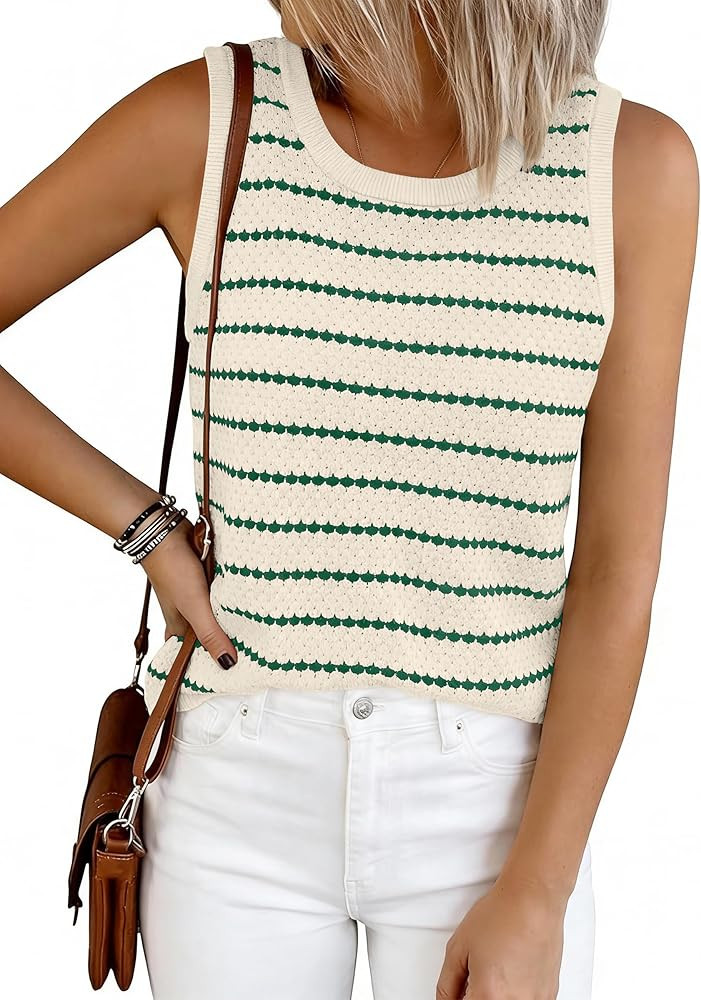 NALANISA Women's Trendy Tank Tops 2026 Crochet Summer Spring Striped Sweater Vest Casual Loose Sl... | Amazon (US)