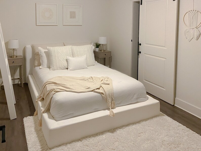 Ultra Set: Cushioned Upholstered Bed Frame and Headboard. Modern and Minimalist Low Profile Bed -... | Etsy (US)