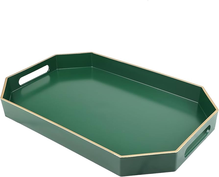 Green Decorative Tray with Handles, Versatile Serving Tray for Coffee Table, Ottoman, Ideal for S... | Amazon (US)