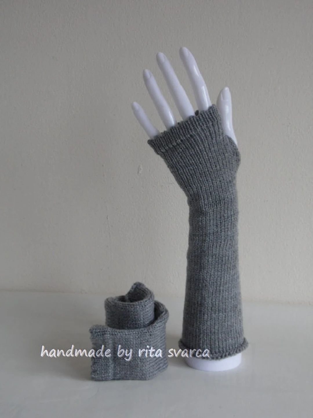 Knitted Hand Warmers, Wrist Warmers, Handmade Long Gloves, Grey Handwarmers, Knitted From Acrylic... | Etsy (UK)