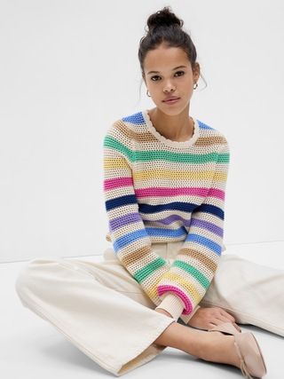 Stripe Crochet Crewneck Sweater | Gap (US)