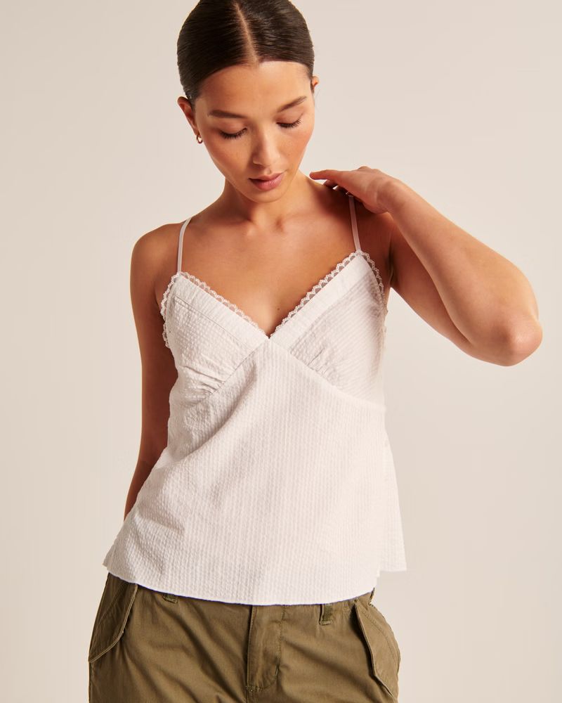 Lace-Trim Textured Cami | Abercrombie & Fitch (US)