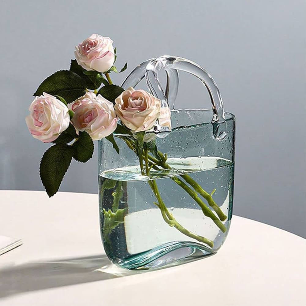 ANNISOKA Purse Glass Vase for Flowers,Aesthetic Clear Flower Vases for Wedding Living Room, Moder... | Amazon (US)