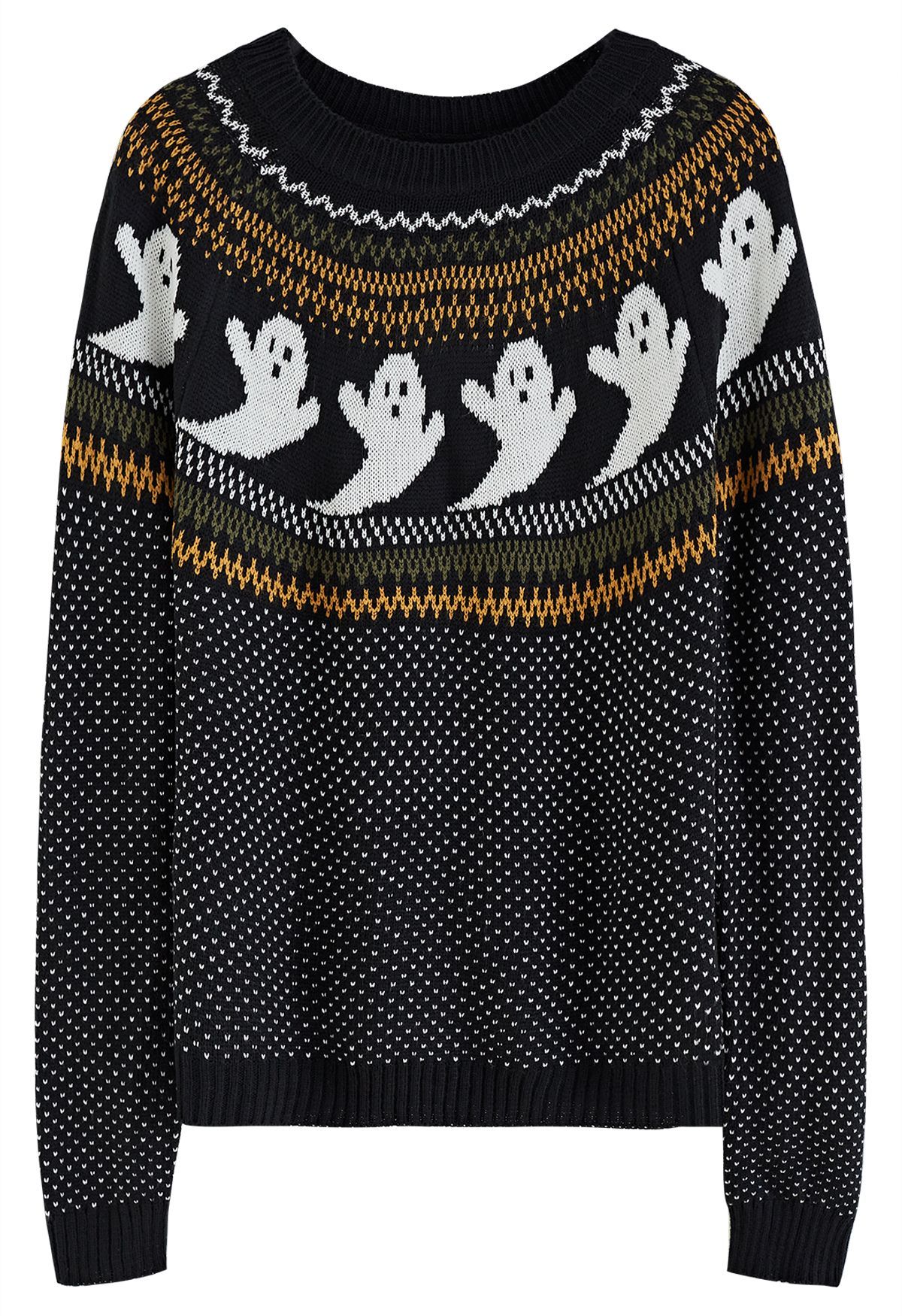 Cute Ghost Long Sleeves Knit Sweater in Black | Chicwish
