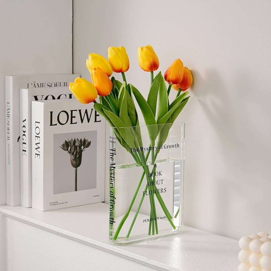 Puransen Clear Book Flower Vase - Floral Bookshelf Decor, Acrylic Flower Holder & Space-Saving Or... | Amazon (US)