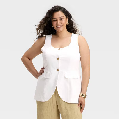 Women's Linen Blend Vest - A New Day™ White 4X | Target