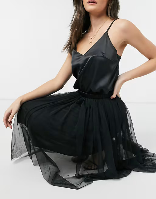 Lace & Beads tulle midi skirt in black | ASOS (Global)