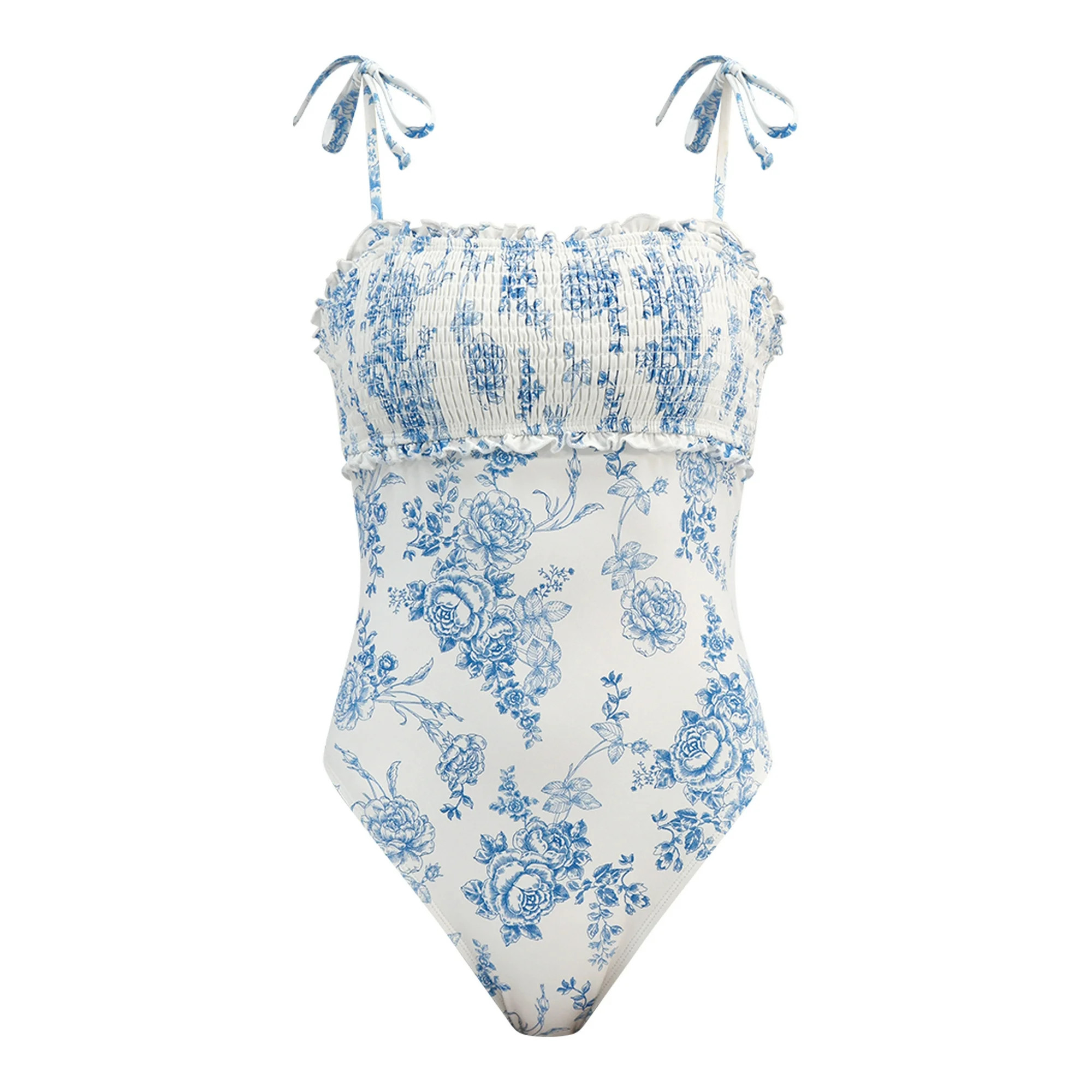 Celebrity Pink Women’s Smocked Toile Print One Piece Swimsuit, Sizes XS-XXL | Walmart (US)