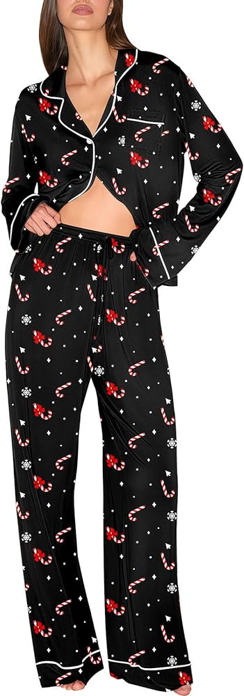 Ekouaer Christmas Pajamas Womens Long Sleeve Button Down Sleepwear Holiday Matching Pjs Comfy Lon... | Amazon (US)