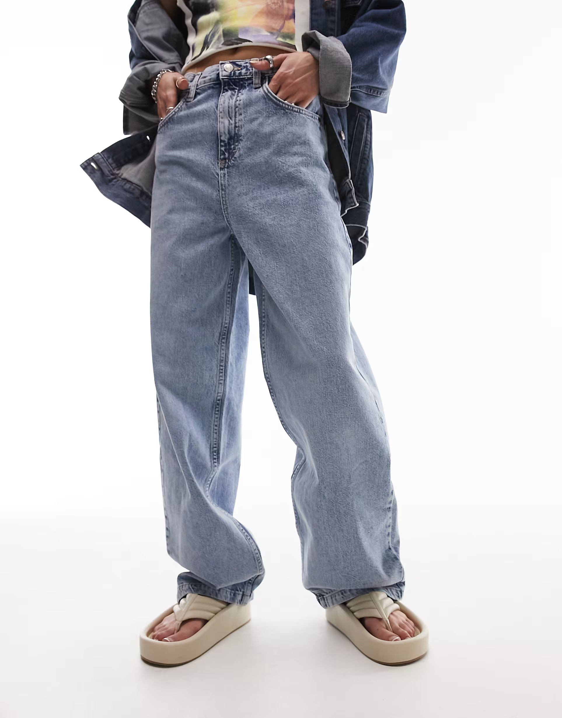 Topshop baggy jeans in mid blue | ASOS (Global)