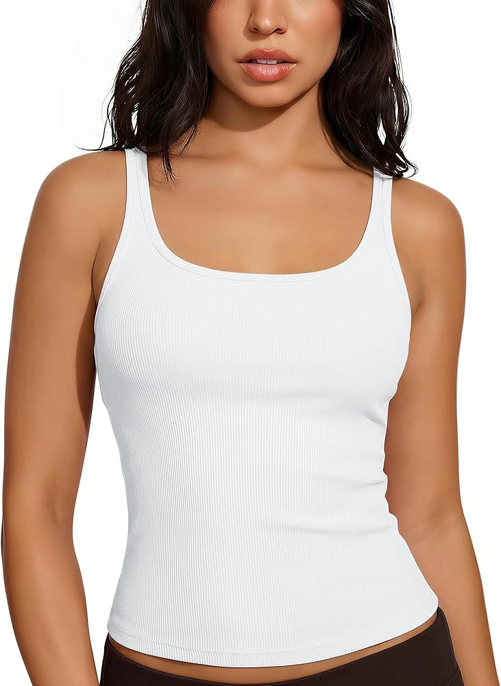 SUUKSESS Women Padded Cotton Ribbed Long Tank Tops Casual Summer Going Out Sleeveless Scoop Neck ... | Amazon (US)