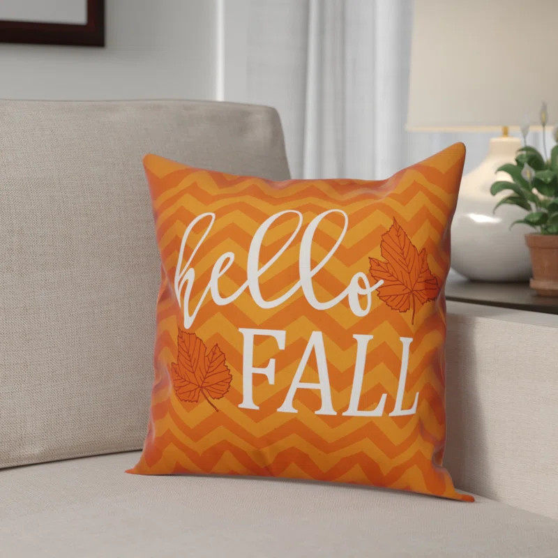 Hello Fall Chevron Chevron Indoor/Outdoor Reversible Throw Pillow | Wayfair North America